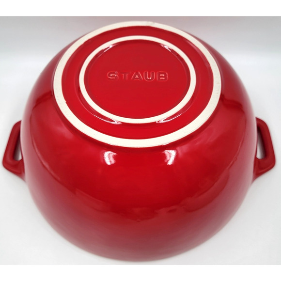 Staub 10" Enamel Cast Iron Mixing Serving Bowl Red Cream Interior France Kitchen - Picture 8 of 9